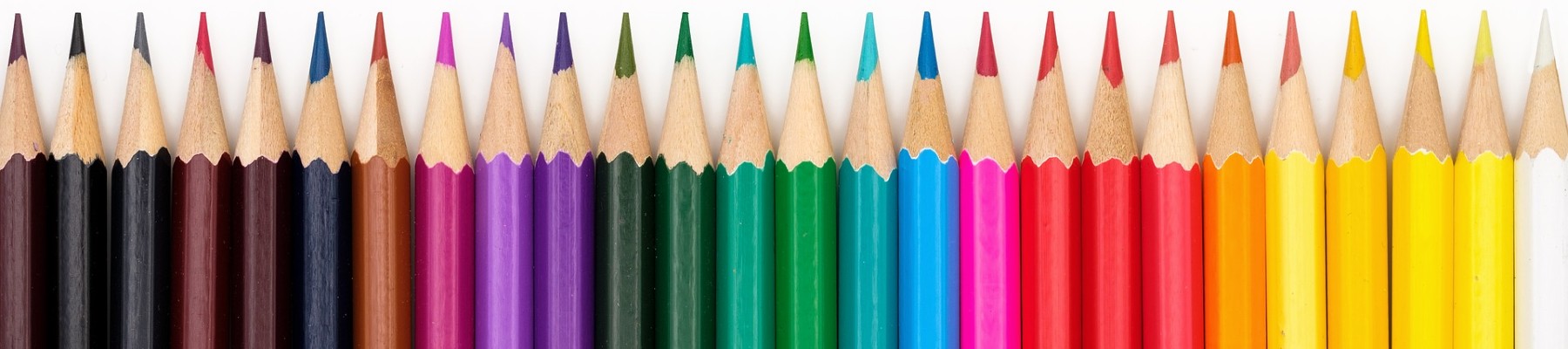 Colored pencils lined up left to right.